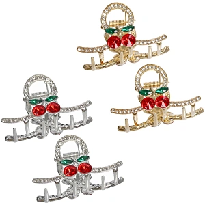 Заколка-краб для волос 2шт "AKS - DesignPRO", вишенки, завиток, цвет золото и хром, 5,5*3см