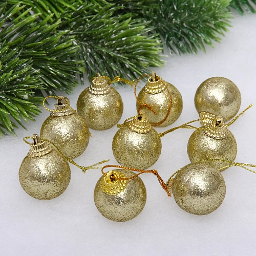 Новогодние шары 3 см (набор 9 шт) "Блестящее напыление", золото