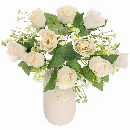 Искусственные цветы Букет роз 32см 10 цветков белые_6
