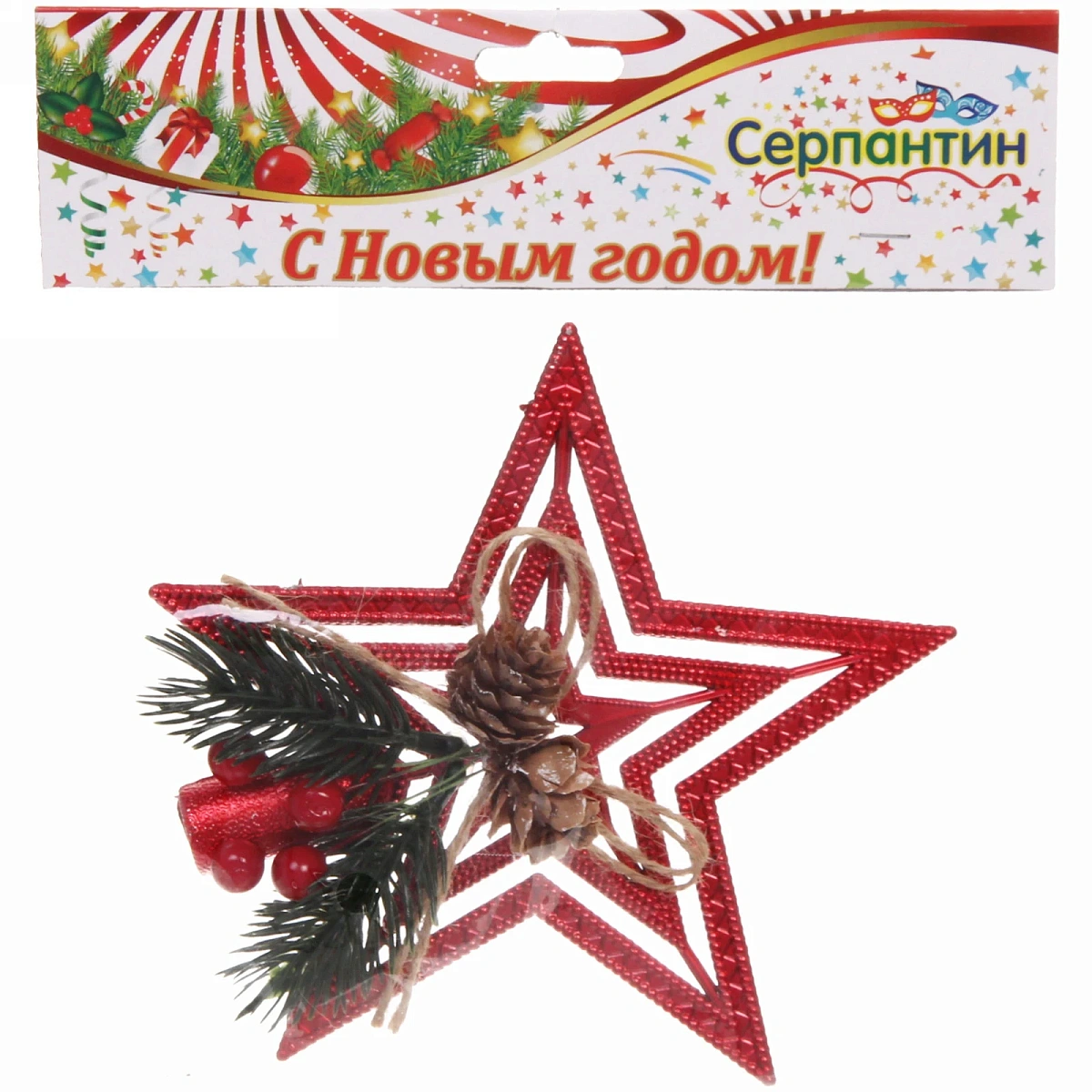 Звезда на ёлку "Волшебство ночи" шишки 14,5*14,5 см, Красный