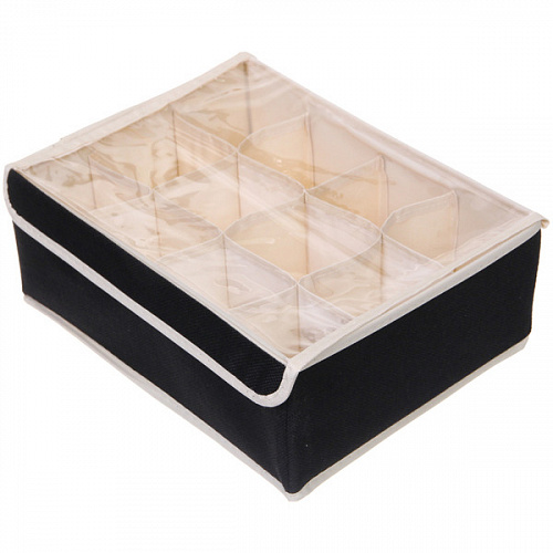 Кофр - органайзер для хранения вещей с прозрачной крышкой "УЮТДОМА", цвет черный, 12 отделений, 32*23*12см