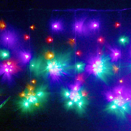 Гирлянда для дома БАХРОМА 2,5м*0,9м 120 ламп LED, с насадками Звезда (6+6 шт), Мультицвет (можно соединять)