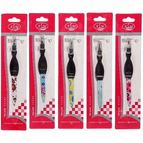 Пилка для ногтей металлическая с триммером на блистере Эстетика, цвет ручки микс матовый, цвет пилки микс,13,5см_11