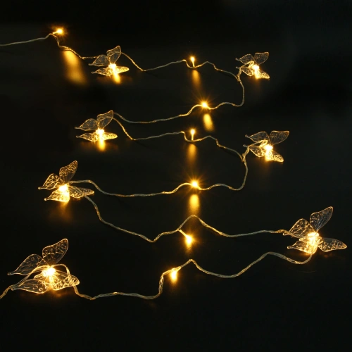 Гирлянда для дома НИТЬ "Бабочка" 8м 20 ламп LED, 10 насадок (10,5*7,6 см), прозр. провод, пост.свечение, IP-20, Теплый белый (возможность соединения)