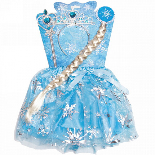 Набор карнавальный "Снежная принцесса" (юбка,корона, коса, палочка)