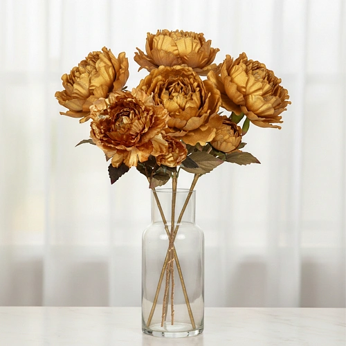 Букет Пионов 5шт "FLOWERS GLAMOUR" 60см золотые