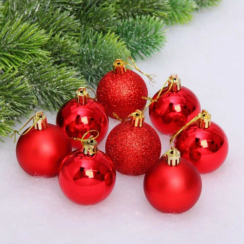 Новогодние шары 5 см (набор 24 шт) "Микс фактур", красный