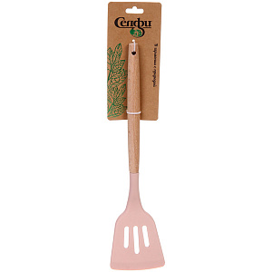 Лопатка кухонная с прорезями силиконовая "CooKstyle"  розовая 32*8см
