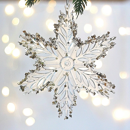 Подвеска "Блестящая снежинка" 15*13 см, Белый/Золотой блеск