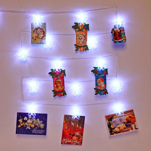 Гирлянда для дома   4,0 м 20 ламп LED с насадками СНЕЖИНКА Прищепка, прозрачпровод, Белый_5