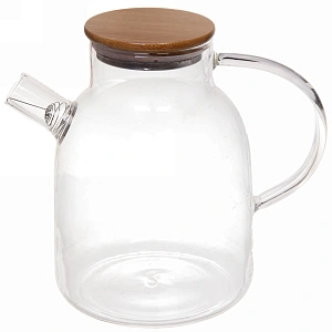 Чайник заварочный стеклянный 1800мл "Хай-Тек" с бамбуковой крышкой, круглая ручка