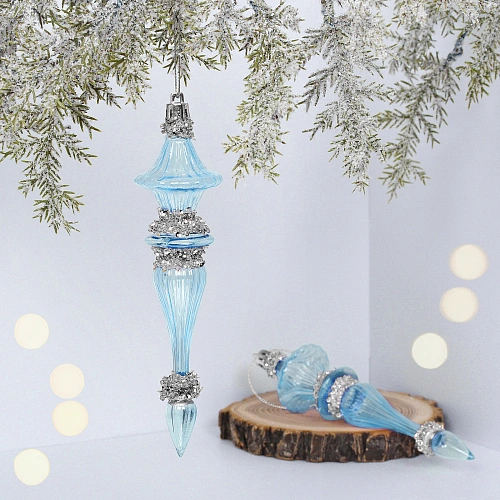 Елочные игрушки "Изящная нежность" 4,5*4,5*19 см (набор 2 шт), Голубой