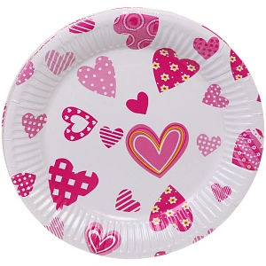 Тарелка бумажная 18 см в наборе 10 шт "Сердечки"