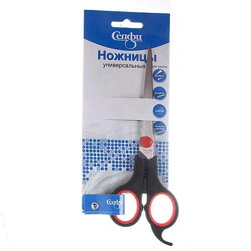 Ножницы универсальные бытовые "VOSTOK MARKET", с упором для пальца, цвет чёрный/красный, 15,5см (блистер Селфи)