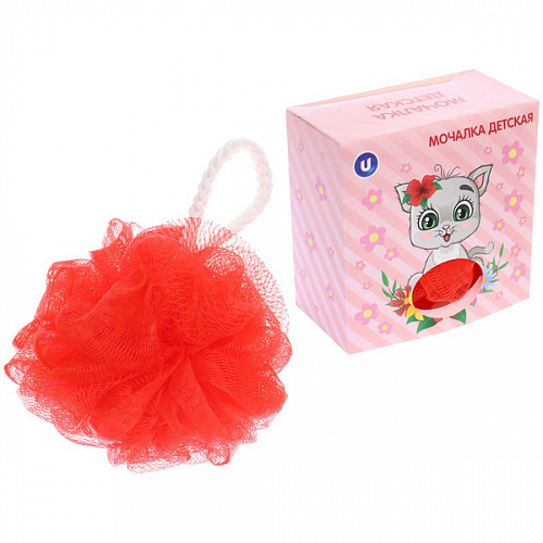 Мочалка детская полипропиленовая в красочной коробке "KARAPPPUZ House", цвет красный, d - 10см,30гр