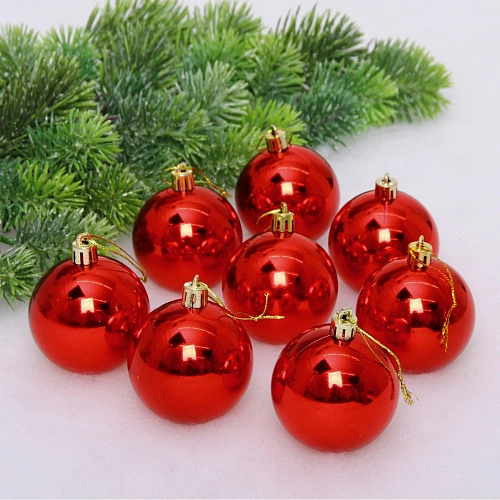 Новогодние шары 6 см (набор 24 шт) "Глянец", красный