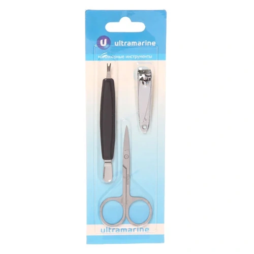 Маникюрный набор на блистере, 3 предмета "Ultramarine" (триммер, кусачки и ножницы) 20*6,7см