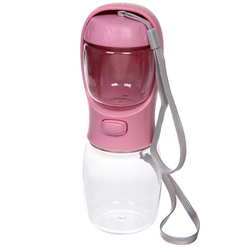 Поилка - кормушка портативная прогулочная с кнопкой ЛЮБИМЫЙ БРО, цвет розовый, 350мл (коробка)_3