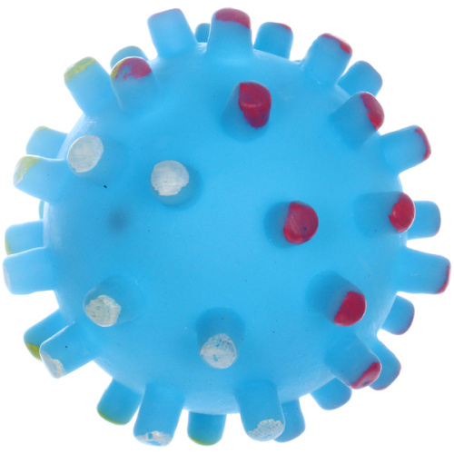 Игрушка - мячик для собак средних и мелких пород "ЗУБОЧИСТКА", цвет голубой, с пищалкой, d-6,5см (лейбл)