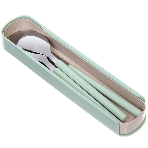 Набор столовых приборов ЭкоЛайф 3шт (ложка, вилка, нож) в футляре, мятный_3