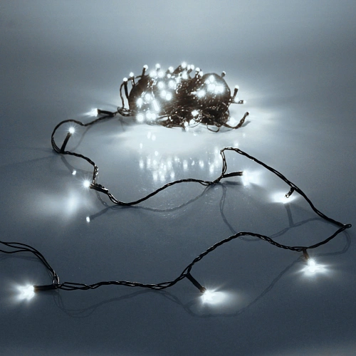 Гирлянда для дома НИТЬ 14 м 100 ламп LED черный пров.,8 реж, IP-20, Белый (ПЕРВАЯ ЦЕНА)