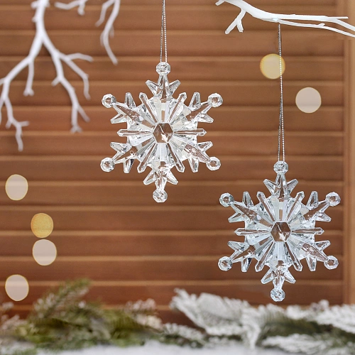 Подвеска "Хрустальная снежинка" 10 см (набор 2 шт), Прозрачный