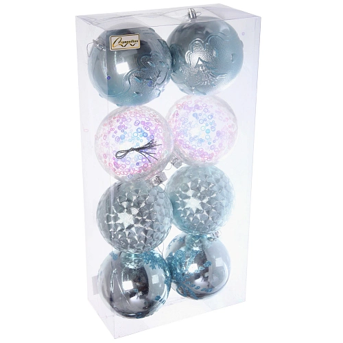 Новогодние шары Сказочное королевство 10 см (набор 8 шт), Голубой_4