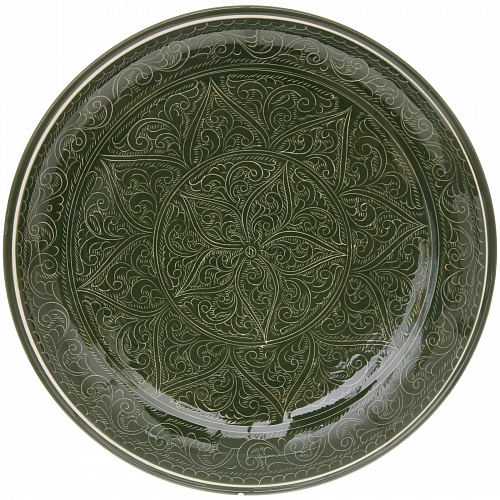 Тарелка глубокая 19*4см зеленая Риштанская Керамика