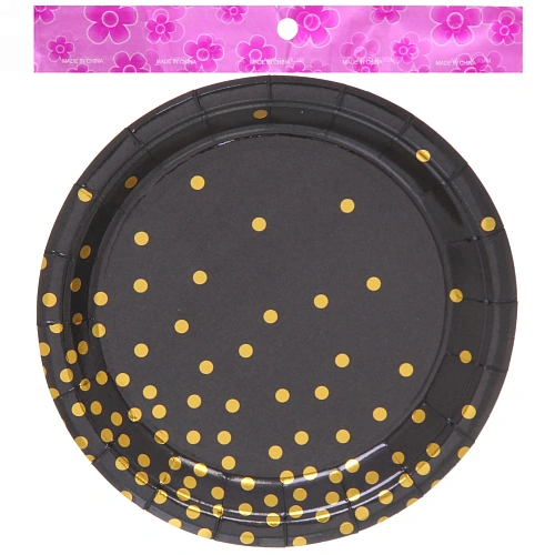 Тарелка бумажная 18 см в наборе 10 шт Конфетти черная_3