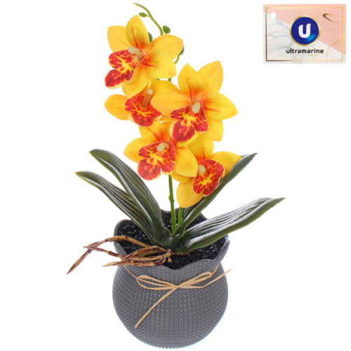 Цветочная композиция "Орхидея" 10*28см желтая в пластиковом горшке