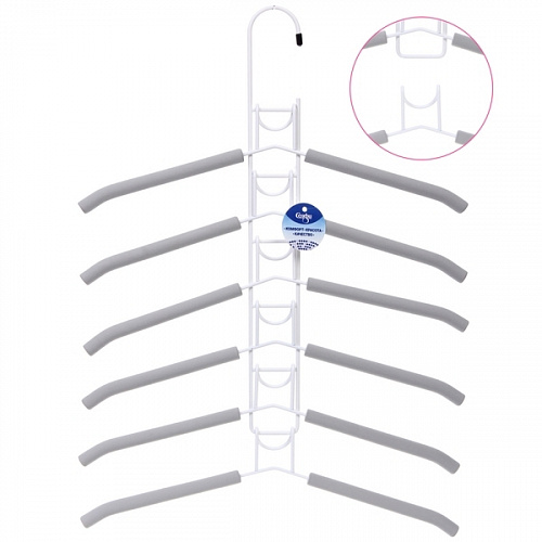 Вешалка многофунциональная антискользящая "ИДЕЯДОМА", цвет белый/серый, 6 отд, 54*41см (Лейбл Селфи)