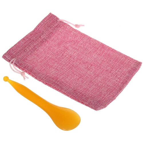 Массажер для зоны вокруг глаз Лопатка Gua sha, цвет кораловый, в холщевом мешочке, 11,53см20,4гр_3