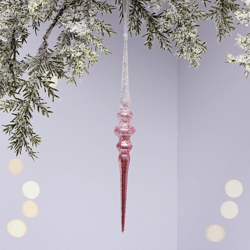 Подвеска "Искристая сосулька" 12 см, Белый/Розовый