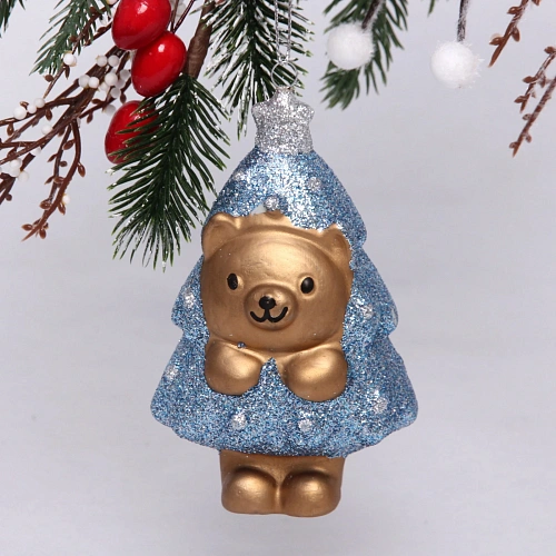 Ёлочная игрушка "Медвежонок-ёлочка" 7,5*5*12 см, голубой