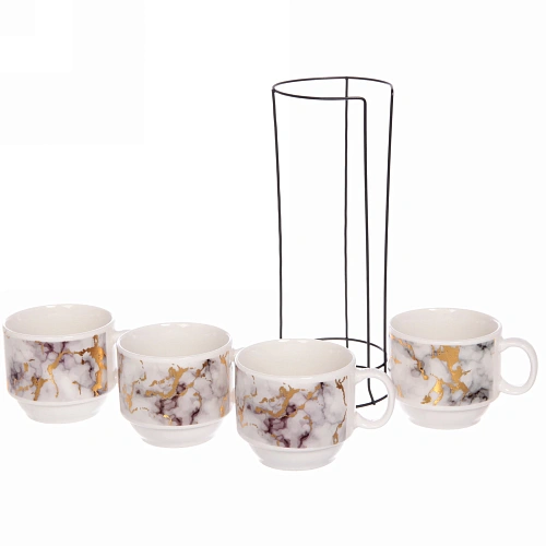 Набор кружек на стойке 200мл Мрамор золото_7