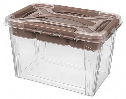 Контейнер универсальный с замками и вставкой-органайзером "GRAND BOX", коричневый, 29*19*18см, 6,65л