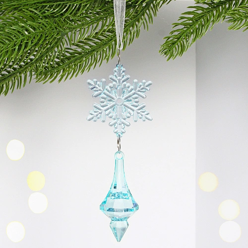 Подвеска "Хрустальная снежинка" 13 см, Голубой