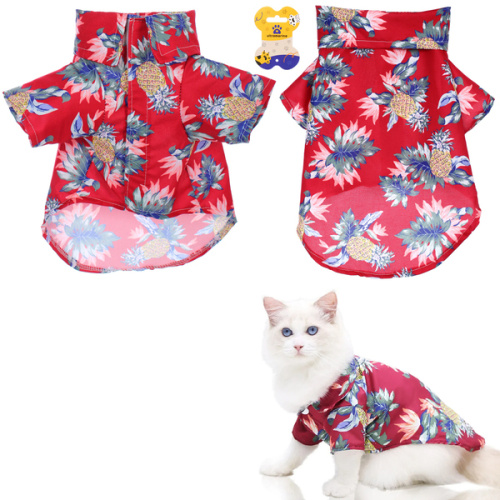 Рубашка для собак и кошек малых и средних пород "СТИЛЬНЫЙ БРО", цвет красный, принт ананасы с цветами, размер L