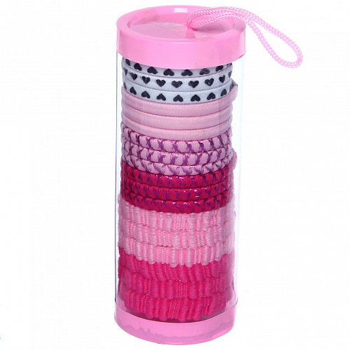 Резинки для волос детские в тубе 18шт "ЗАБАВА", спиральки, цвет розовый, d-4см (наклейка Кокетка)