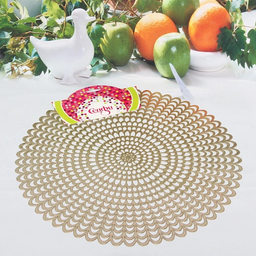 Салфетка плетеная 38см Кружева золото_3