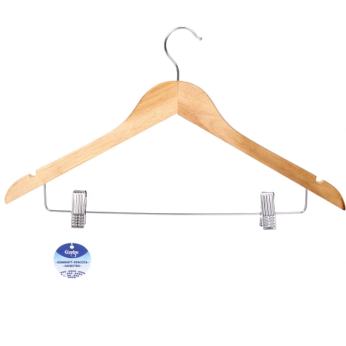 Плечики деревянные с выемками и подвижными зажимами 1шт "ДОМания", цвет натуральное дерево, 45*34*23см (Селфи)●