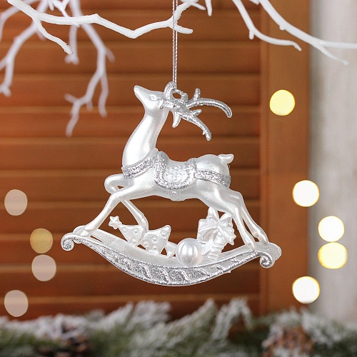 Подвеска "Морозный олень" 10*10 см, Белый/ серебро