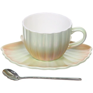 Чайная пара "Ракушка" (кружка 230мл, блюдце, ложка) зеленый