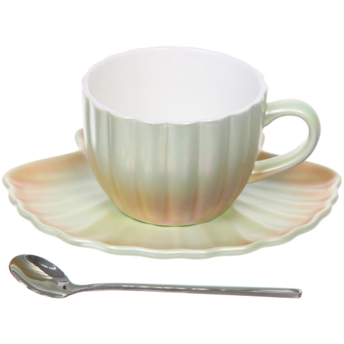 Чайная пара "Ракушка" (кружка 230мл, блюдце, ложка) зеленый