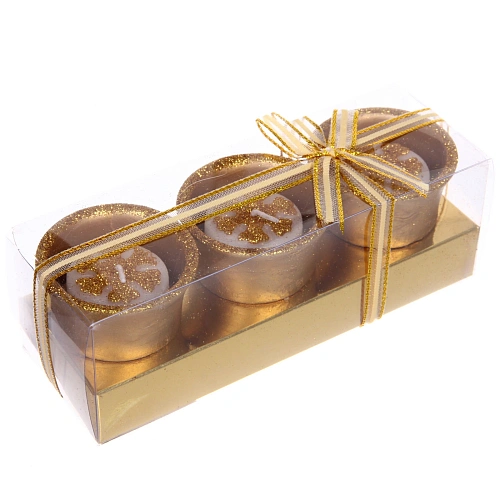 Свечи новогодние Снежинки 1766см (набор 3шт), Золото_2