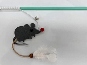 Игрушка - дразнилка на палочке "ЦапЦап", мышка, цвет серый, 45*85см 