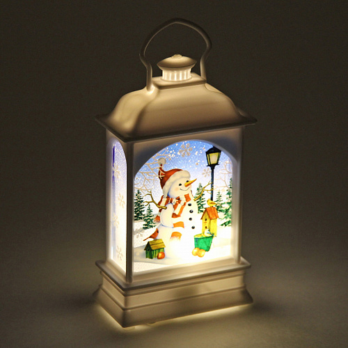 Сувенир с подсветкой "Новогодняя лампа со снеговичком" 12,5*6,5 см, Белый (3xLR44)