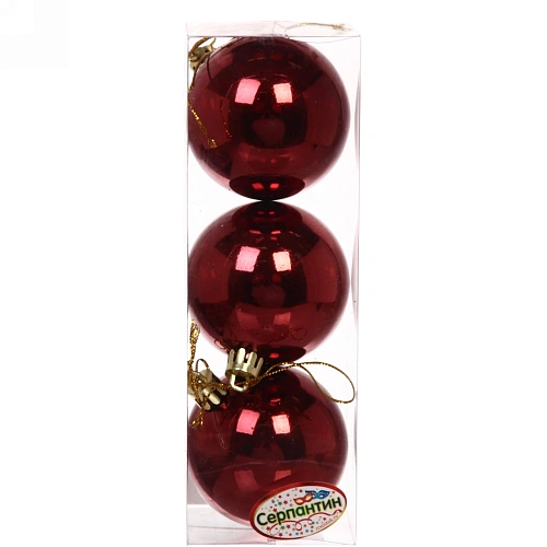 Новогодние шары 6 см (набор 3 шт) Глянец, темный рубин_7