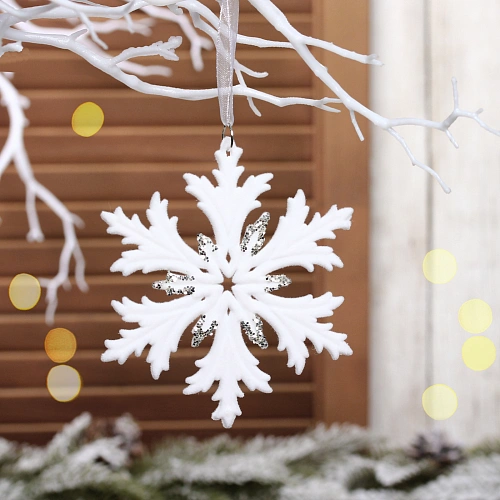Подвеска "Сияющая снежинка" 10,5*12,1 см, Белый/серебро