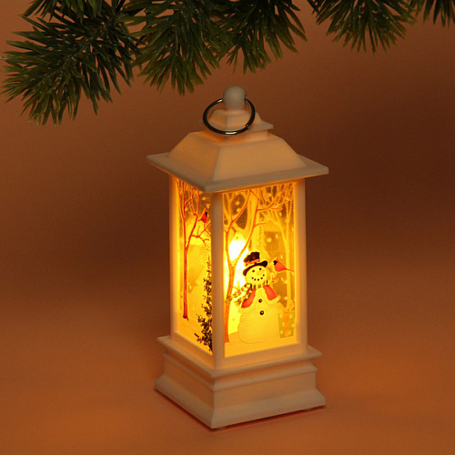 Сувенир с подсветкой "Снеговик в лесу" 12*5,5  см, белый (3хAG13)
